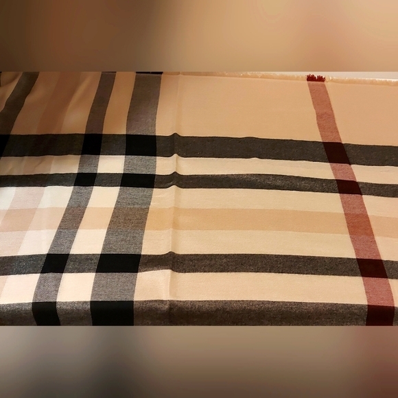 Cashmink Scarf/ Shawl Wrap, Classic Beige Checkered, Fall Scarf, Shawl - Picture 2 of 4